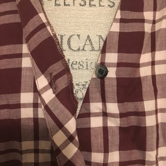 Madewell Maroon Plaid Faux Wrap Long Sleeve Shirt Women's Size Large - Picture 4 of 7